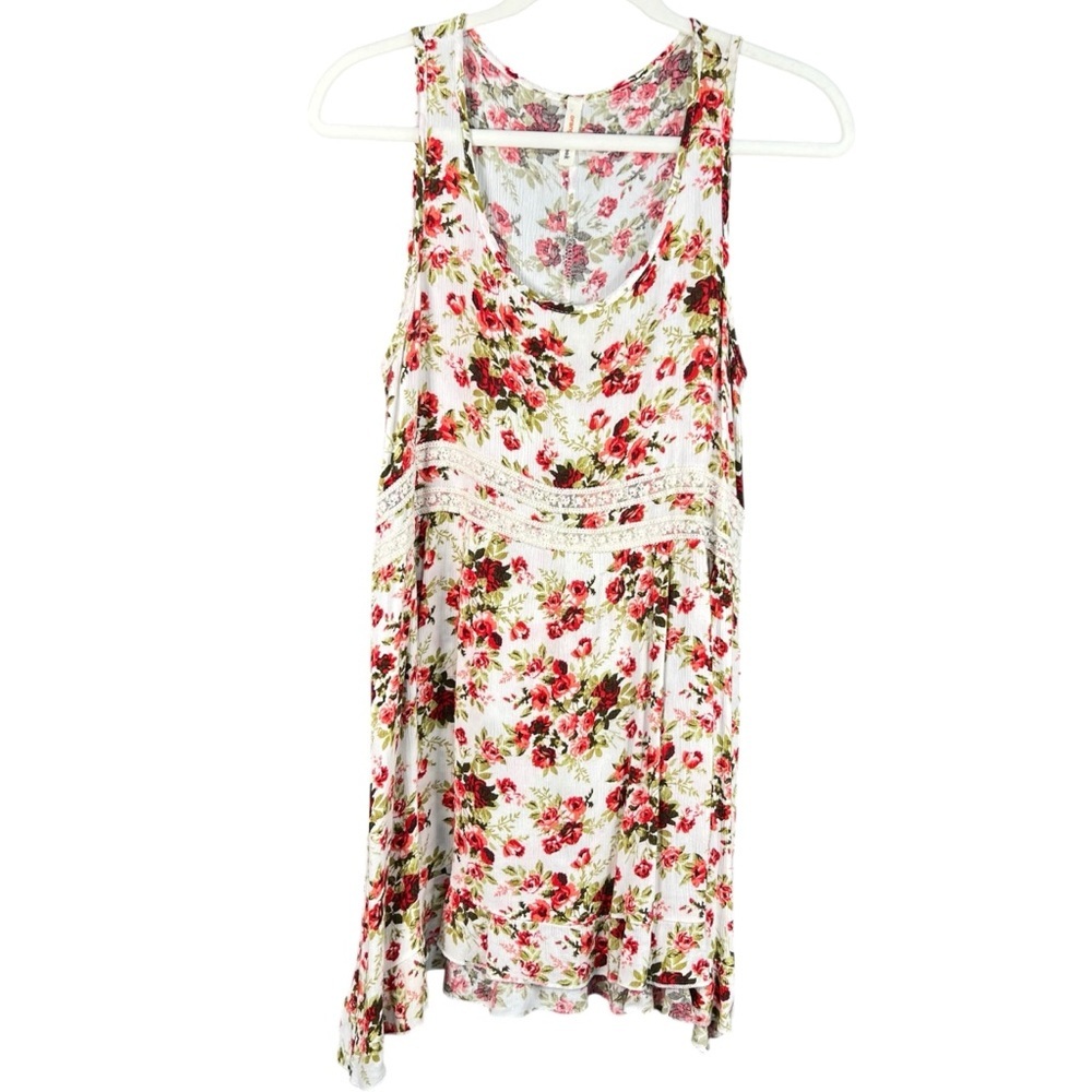 orange creek Sleeveless Country Floral Print Mini Dress Size large Cream and Red